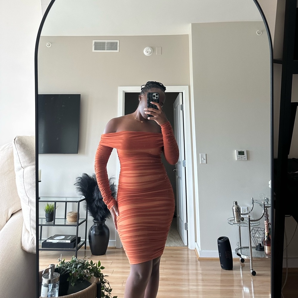 Fashion nova orange off the shoulder dress